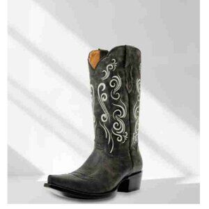 Mens Black Snip Toe White Stitching Western Boots